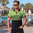thumbnail image 2 of OIOLOYJM Mens Waffle Polo Shirts Basic Casual Short-Sleeve Striped Button Pocket Golf Shirts Basic Muscle Fit T-Shirts Summer Gym Thletic Clothing Green L, 2 of 8