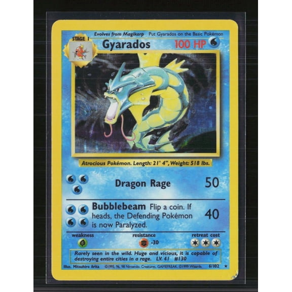 1999 Base Set Gyarados Holo Rare #6/102 English Wizards of the Coast Pokemon Trading Card