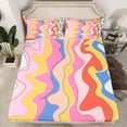 thumbnail image 2 of Manfei Modern Geometric Queen Sheet Sets,Wave Lines Pattern Flat Sheet,Colorful Striped Queen Fitted Sheet For Girl Boys,Super Cozy Room Decor,4 Pieces, 2 of 7