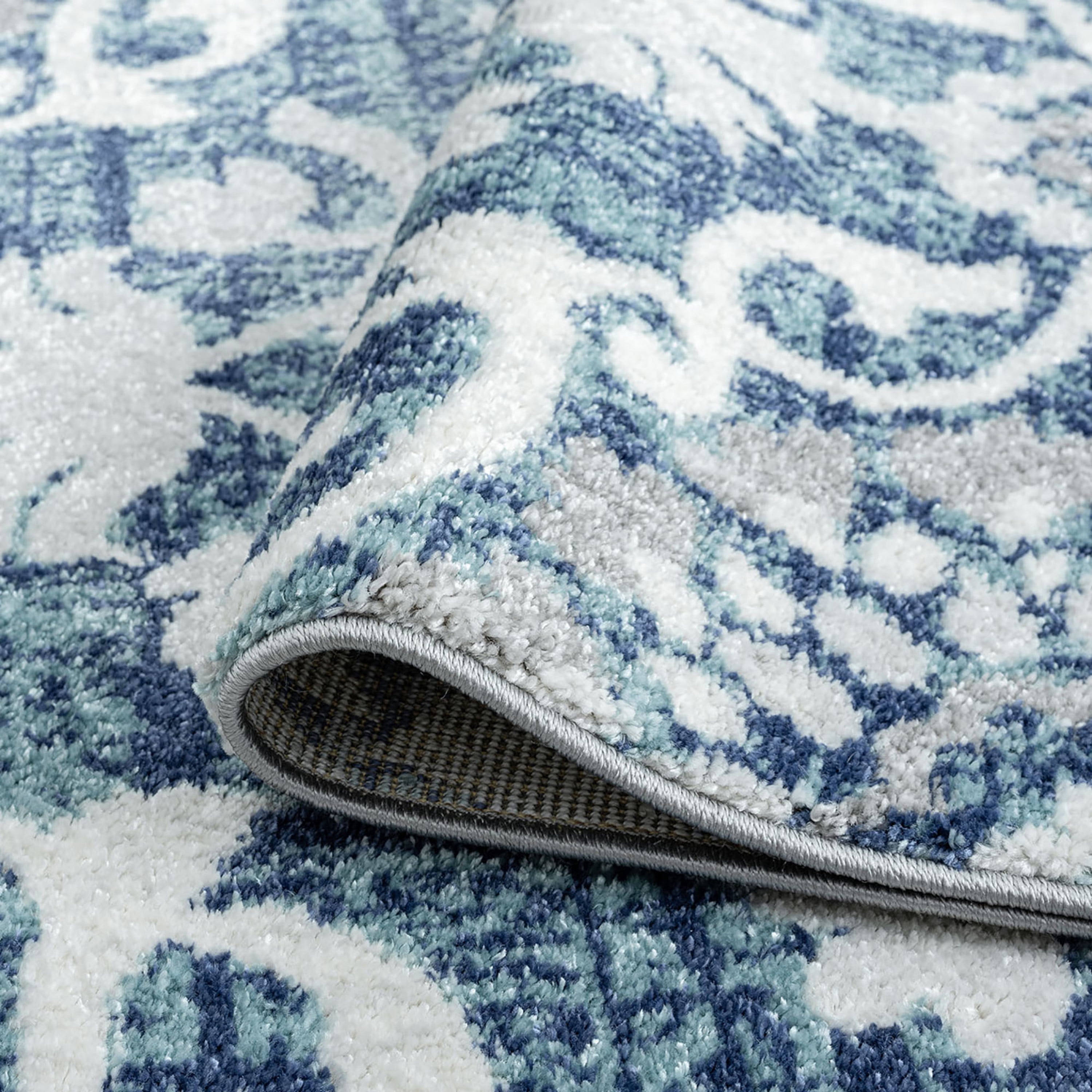Transitional 4x6 Area Rug (4' x 5'3'') Floral Blue, Blue Indoor Rectangle Easy to Clean
