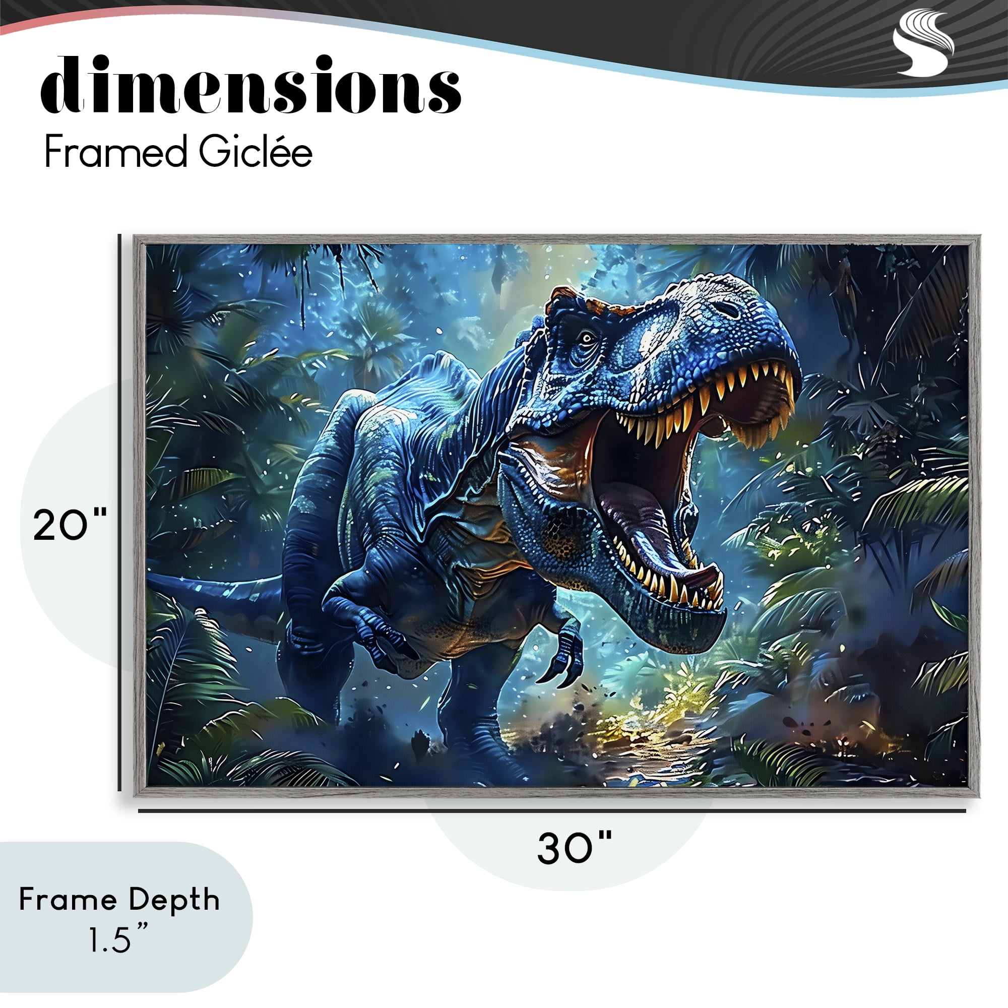 Stupell Industries Blue Toned Dinosaur Roar Gray Framed Giclee Art, design by Creative Studio