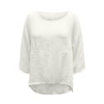 thumbnail image 3 of Cuoff Blouses for Women Casual Solid Color Loose Cotton Linen Medium Sleeve Large Size Womens Tops White 2X, 3 of 5