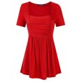 thumbnail image 2 of Women's Square Neck Pleated Short Sleeve Tunic Dress Shirt Knit Top, 2 of 6