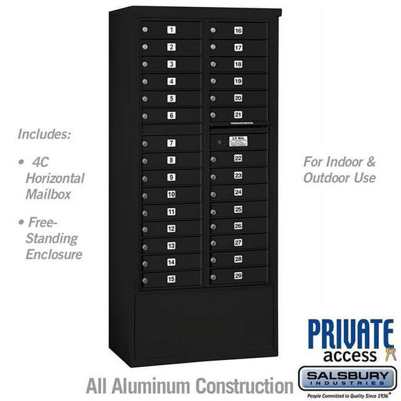 Salsbury Industries  31.75 x 72.125 x 18.5 in. Free-Standing 4C Horizontal Mailbox Unit - Front Loading - Private Access, Black