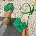 thumbnail image 2 of Xfvqtps Womens Heeled Sandals Adjustable Ankle Buckle Bow Open Square Toe Block Heel Summer Sandals Green, 2 of 9