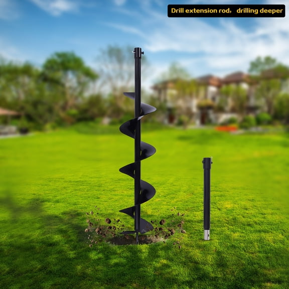 6 inch Diameter Earth Auger Drill Bit with 11.81inch Extension Bar Cast Steel Auger Bit for Garden Yard Planting and Installation Projects High-Strength Drill Bit Spiral Blade
