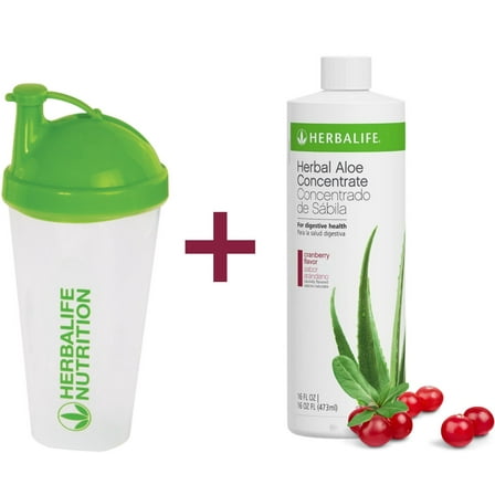Herbal Aloe Concentrate Herba life: Pint 16 Fl Oz (473ml) (Cranberry Flavor) 0 calories, 0 g sugar, Gluten-Free with Shaker Bottle