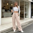 thumbnail image 3 of Women's Wide Leg Pants - Lightweight Pleated Casual Long Trousers - Loose Elastic Waist Drawstring Outdoor Running Pants with Pockets, 3 of 9