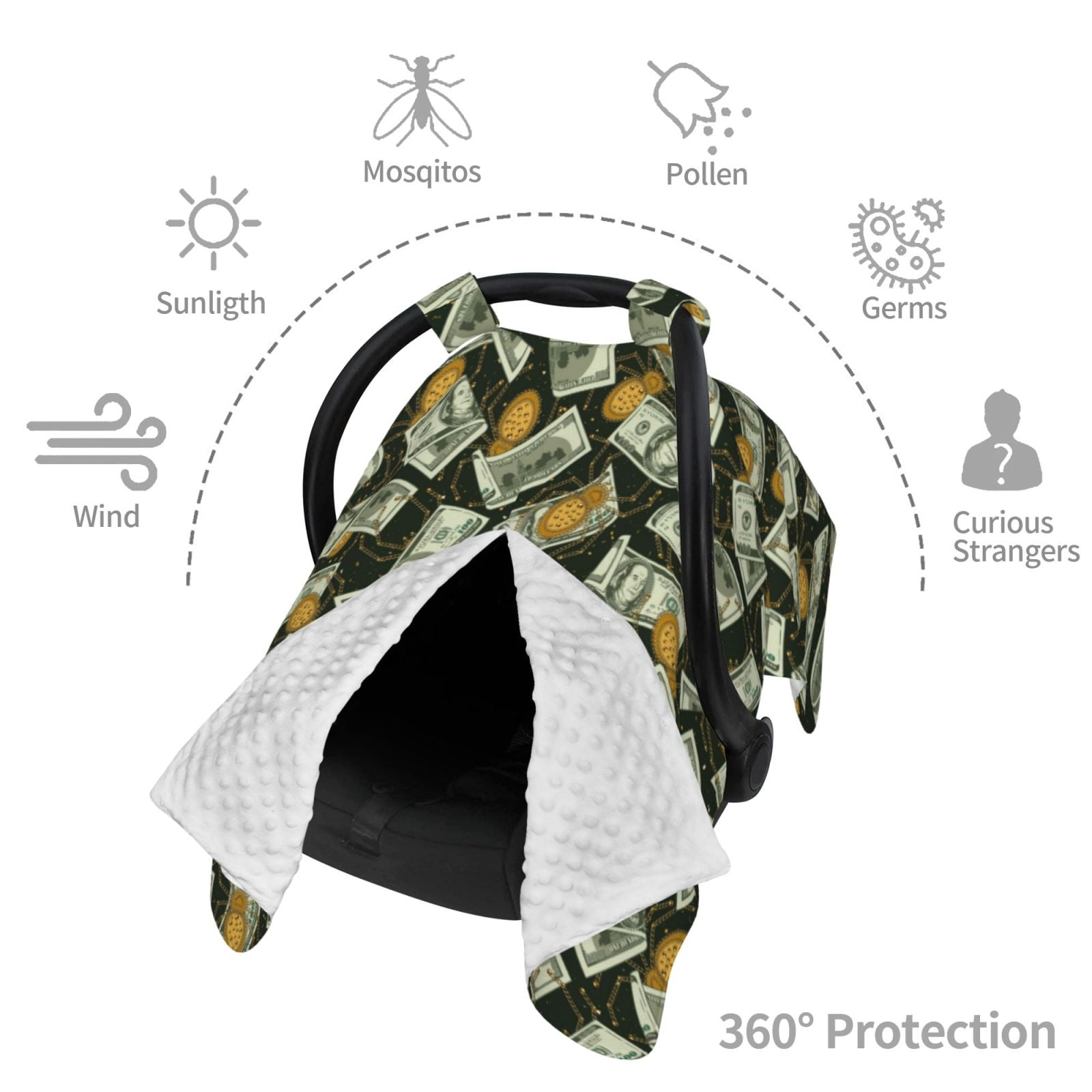 Car Seat Cover Baby - dollar golden spiders cool print Breathable Infant Car Seat Cover for Baby Carseat, Lightweight Comfort Baby Essentials Must Haves Newborn Stuff for Girl Boy