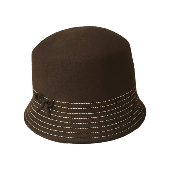 Womens Brown Wool Formed Bucket Hat Cap Tan Stitch