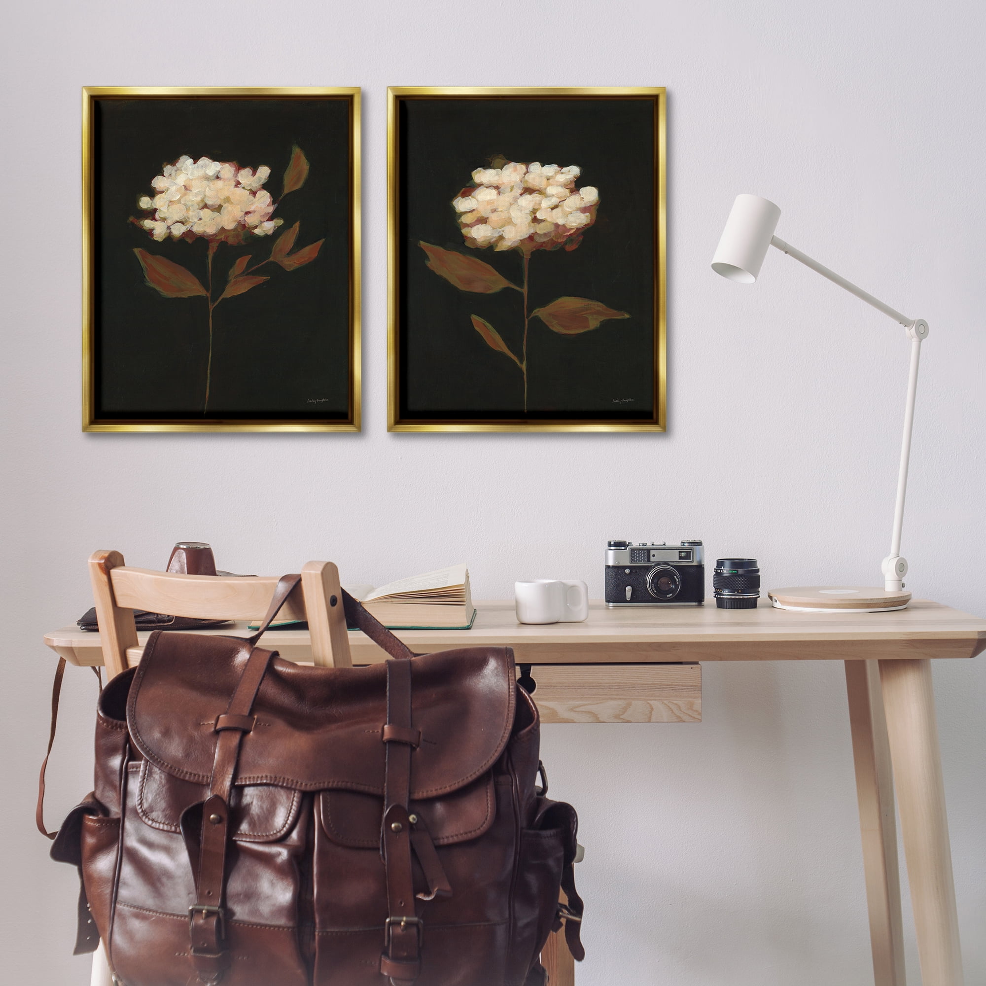 Stupell Industries Solitary Bloom Before Fall Plants & Flowers Painting Gold Floater Framed Canvas Art Print Wall Art, 31 x 25, Set of 2