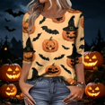 thumbnail image 5 of Halloween Shirts for Women Ghost Pumpkin Print 3/4 Sleeve Halloween Shirt Plus Size Round Neck Halloween Blouse Tees, 5 of 5