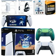 Sony PlayStation 5 Astro Bot Slim Digital Bundle with Disc Drive, Pulse Elite Headset, Extra Controller, PlayStation Portal, MightySkins Voucher and 1 Year Extended Warranty - Chroma Teal