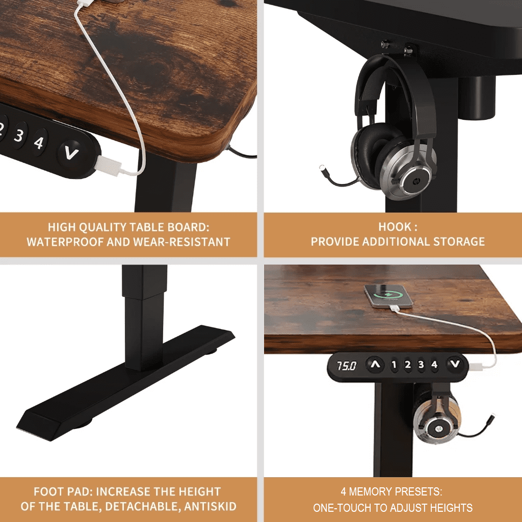 Height Adjustable Standing Desk, 48 inch Single Motor Electric Desk with Memory Preset, 180 lb Load Capacity for Adults & Teens, Home Office