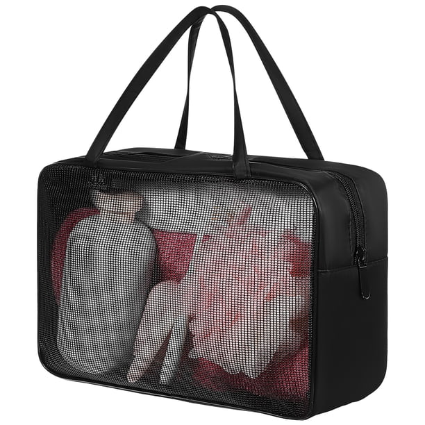 Neceser de malla para maquillaje, neceser de viaje, neceser con cremallera