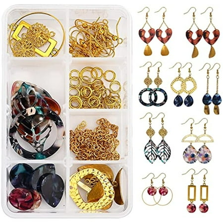 1 Box DIY Make 8 Pairs Teardrop Resin Dangle Earring Making Kits Flat Round Heart Charms Pendants Glass Pearl Beads with Jump Rings & Earring Hooks for Adults DIY Earring Jewellery Making