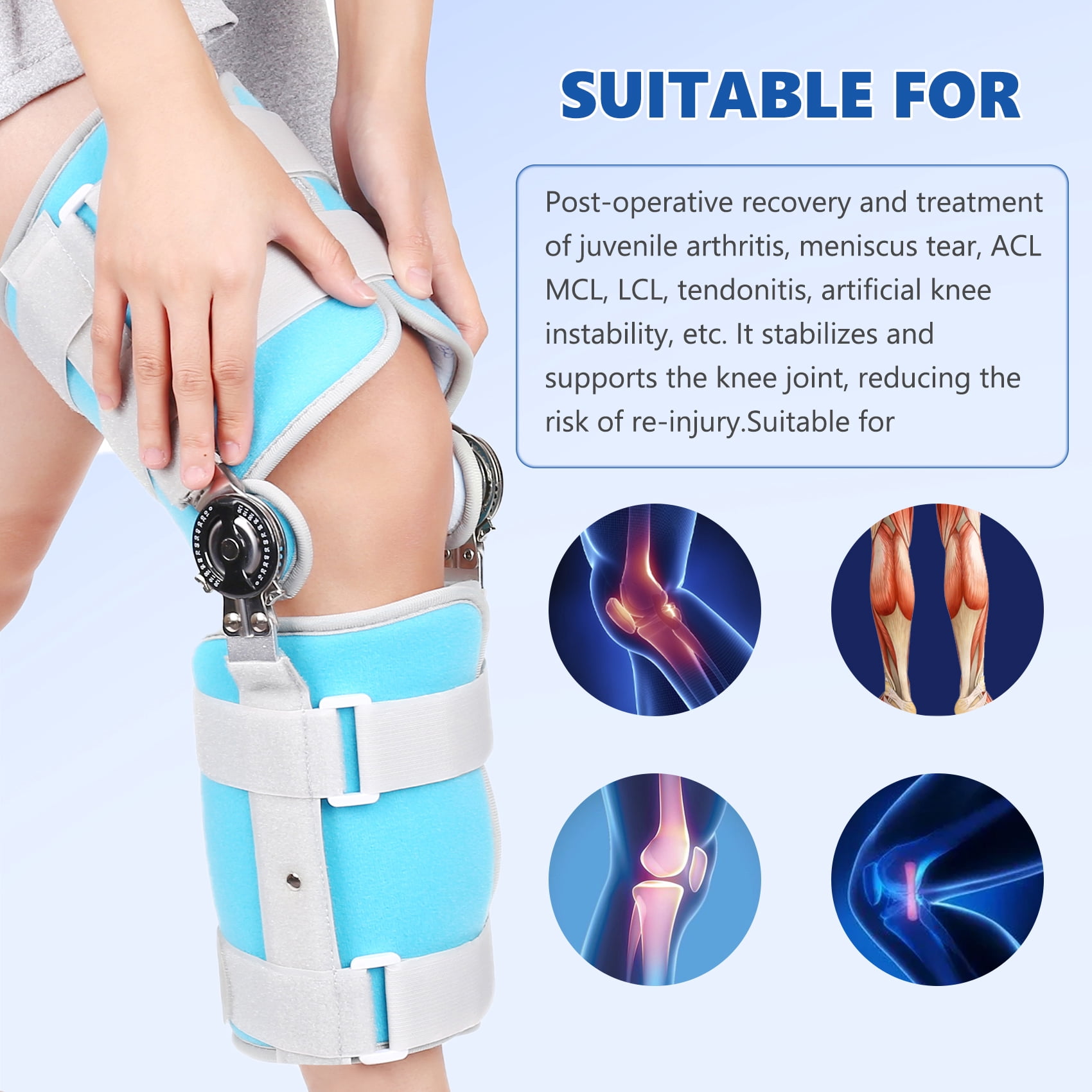 GHORTHOUD 3 Size Children Hinged Knee Brace Knee Immobilizer with Side Stabilizers for Knee Pain