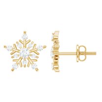 Rosec Jewels 1/2 CT Moissanite Stud Earrings, Snowflake Earrings for Women (D-VS1 Quality), 14K Yellow Gold