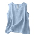 thumbnail image 5 of Linen Tank Tops for Women Comfy Summer Sleeveless Crewneck Gauze Shirts Casual Blouse Loose Fit Tops Sky Blue S, 5 of 6