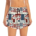 thumbnail image 2 of Xecao's Patchwork In Country Style for a double-layer running short for women, perfect for gym, tennis, and more, featuring a convenient pocket., 2 of 9