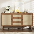 thumbnail image 6 of LUCKYELF Rattan Sideboard Buffets Cabinet, Boho Buffet Sideboard with 3 Drawers and 2 Doors, Kitchen Console Table Storage Cabinet for Living Room, Hallway, Walnut Color, 6 of 8