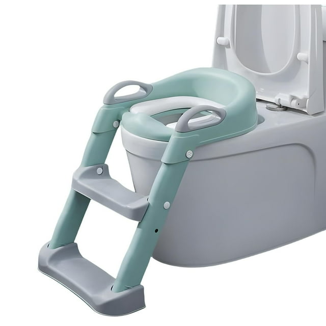 Asiento de Entrenamiento para Baño con Escalera Antideslizante, Plegable Adaptador WC Reductores, Cojín Blando Extraíble, Altura Regulable Baño Entrenador