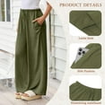 thumbnail image 4 of TEMOFON Pants for Women Wide Leg Linen Pant Palazzo Summer Casual Flowy Pants with Pocket Army Green Drawstring Loose Comfy Soft Pants XXL, 4 of 11