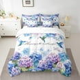 thumbnail image 2 of Blue Pink Hydrangea Bedding Comforter Sets 7 Pieces Wild Hummingbird Bed in a Bag, Nature Theme Full Bedding Sets Chic Flower Floral Comforter Set, Animal Bonitacal Plants Bedding Sets & Collections, 2 of 4