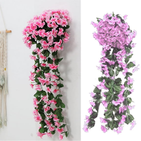 Fmxomd Artificial Faux Hanging Flowers Plants Outside Fake Violets Colorful Realistic Vines Porch Patio Yard Indoor House Wedding Party Favors(1Pack, 27.7in)