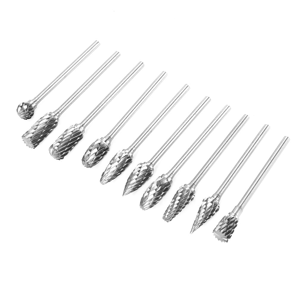 10pcs Double Cut Solid Carbide Rotary Burr Set with 2.35mm Shank for Carving Burrs and Excess Material Carbide Burr Set Shaping and for The Removal of Edges or Corners 