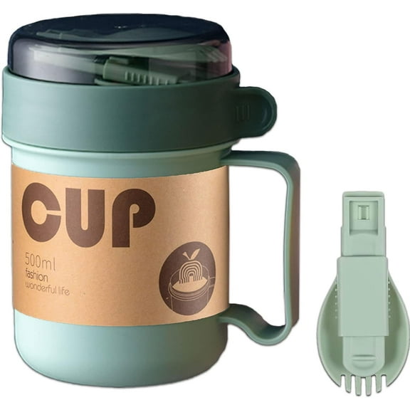 SUNSHNO Soup Mug with Lid and Scoop,18 Ounce Microwave Soup Mugs Food Flasks Oven Milk Cup Food Jar Container for Breakfast Soups, Noodles, Hot Cereal and More (Green)