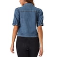 thumbnail image 4 of INSPIRE CHIC Women's Denim Jacket Short Puff Sleeves Turndown Collar Jean Jacket XL Medium BLue, 4 of 7