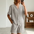 thumbnail image 2 of Women's Linen Shorts Set Casual Summer Outfit Breathable Comfortable Two Piece Streetwear Stylish Loose Fit Top and Bottom, 2 of 2