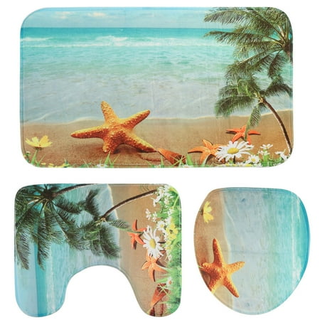 Non Slip Pad Cover Sun Of Beach Non-slip 3Pcs Bathroom Set Toilet Lid Cover Pad + Pedestal Rug + Floor Carpet Mat ()