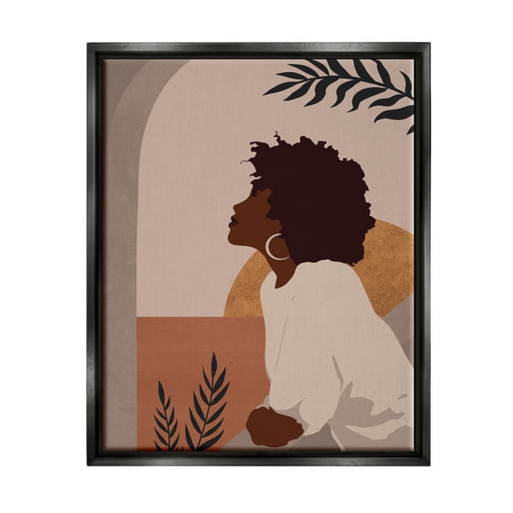 Stupell Industries Summer Vibe Girl Portrait Botanical & Floral Painting Black Floater Framed Art Print Wall Art, 17 x 21