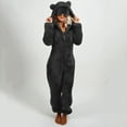 thumbnail image 2 of SwiftWear Cozy Women's Plush Fleece Adult Onesie Pajamas - Hooded Sleepwear & Lounge Wear Zip-Up Front with Ears and Eye Mask Black S, 2 of 6