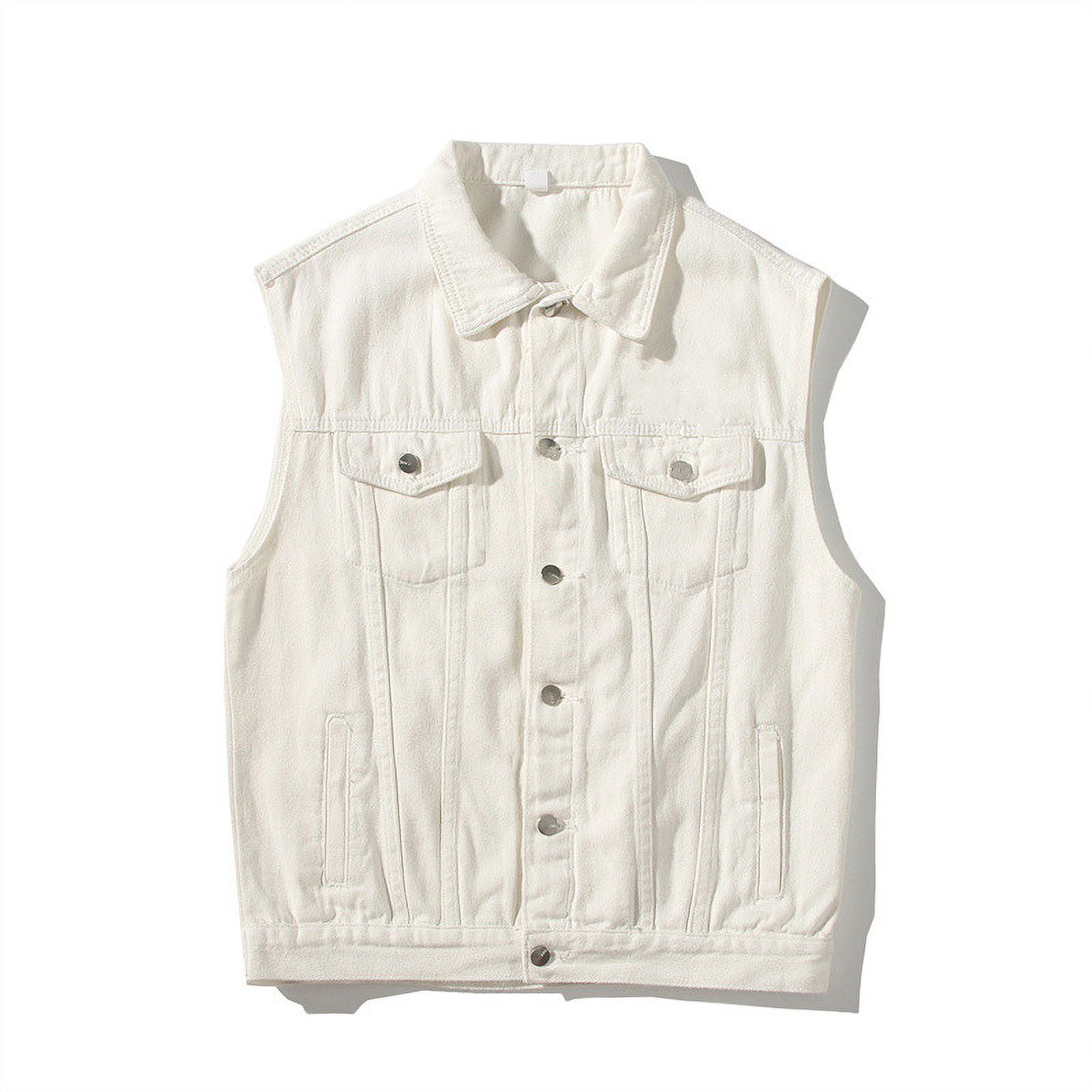 Yaoyar Denim Vest for Men Casual Lapel Solid Color Jeans