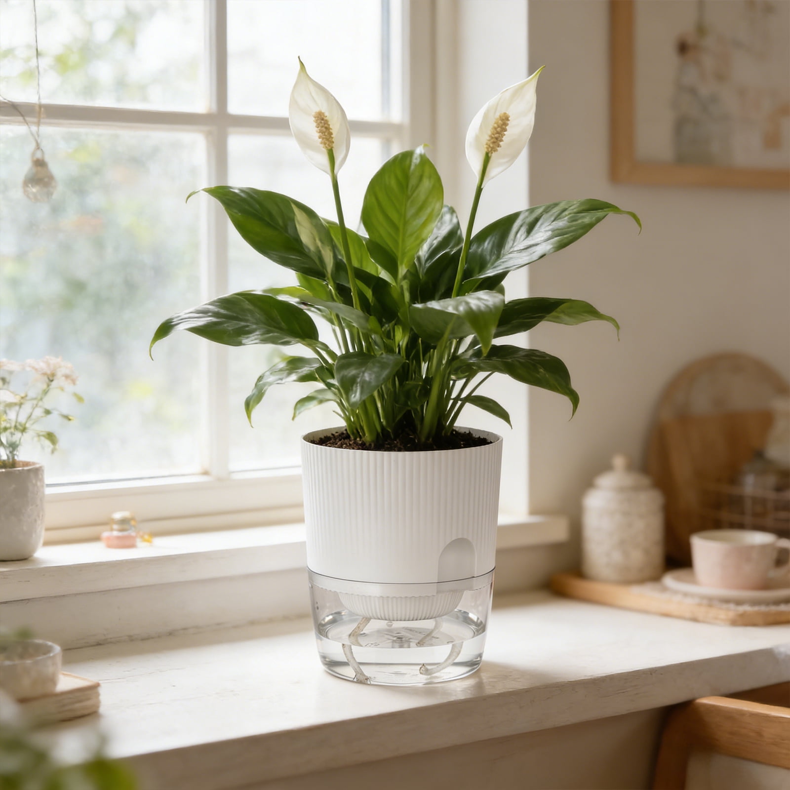 IWNTWY 5.7" Self Watering Pots, 4 Pack Plastic Planters with Deep Reservoir and Wicking Rope for Indoor Outdoor Plants