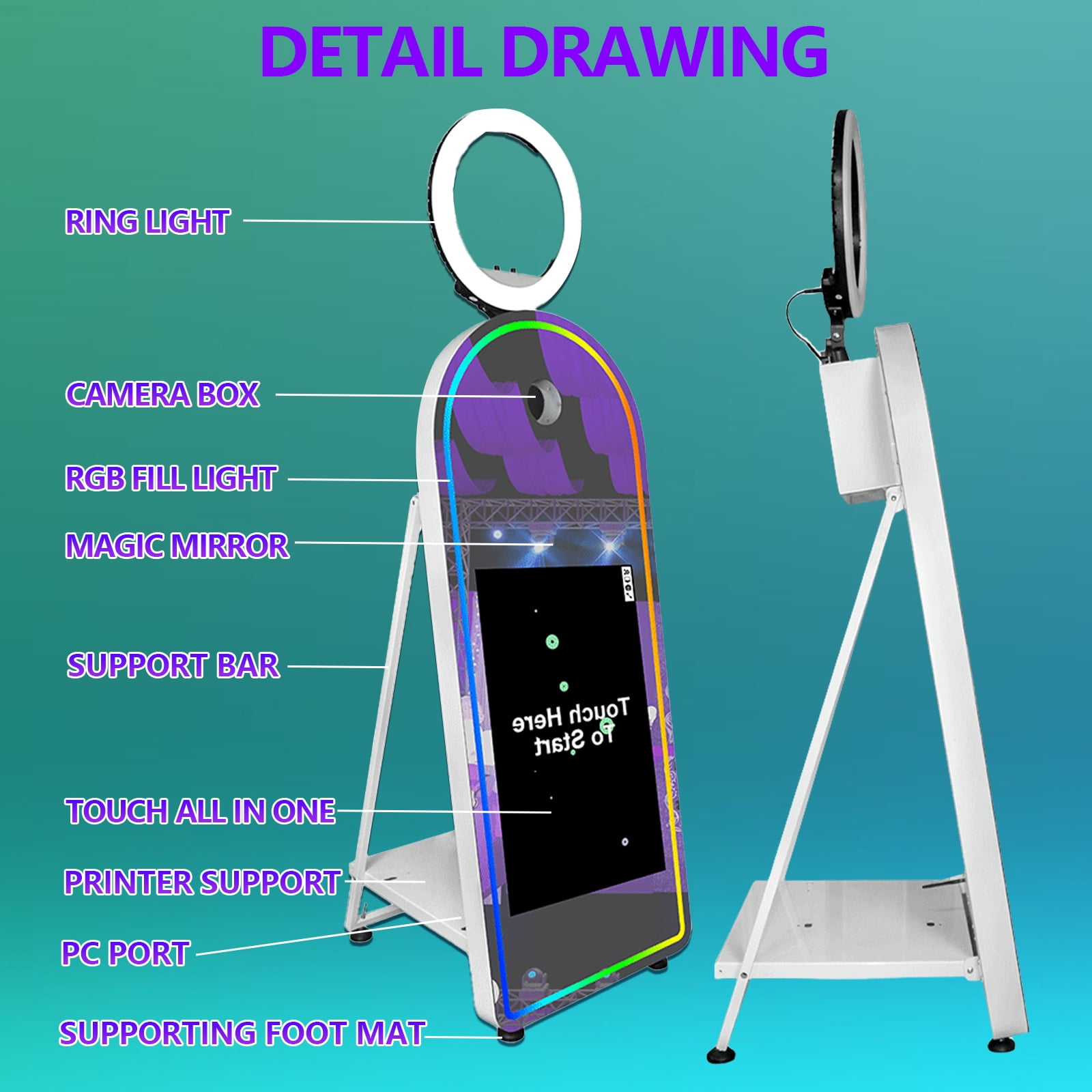 PAAFNN Mirror Photobooth Selfie 32''Touch Screen 65''Photobooth Machine for Wedding Party Events