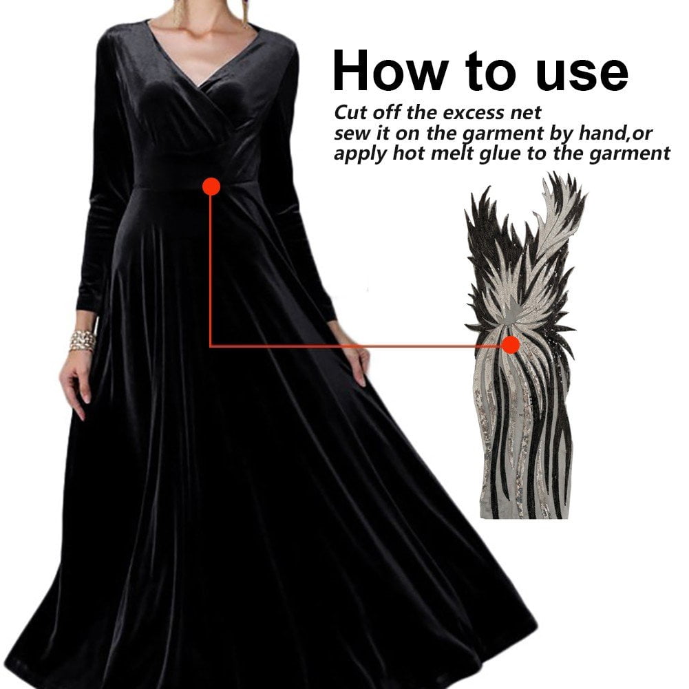Hzzsbu Sequin Embroidery Appliques Fabric Apparel Decoration Evening Dress Striped Angle Embroidered Sequin Long Material
