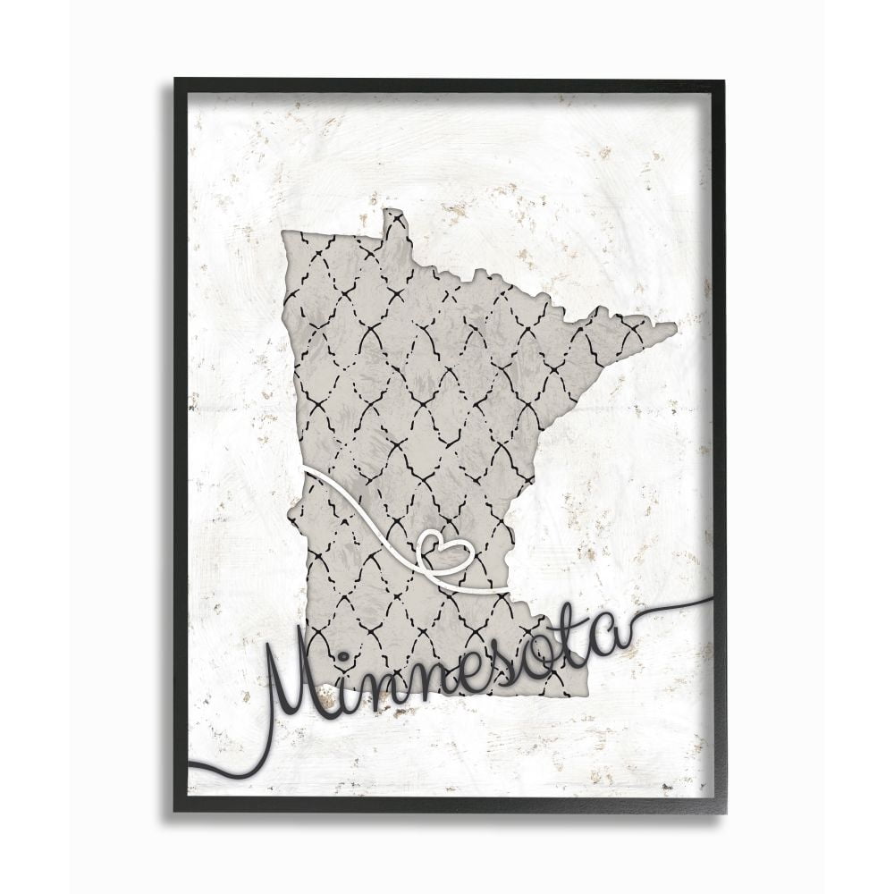 Stupell Industries Minnesota Patterned Grey US State Design Framed Wall Art by Ziwei Li