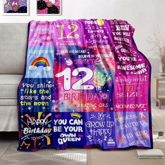 12 Year Old Girl Birthday Gifts - 12th Birthday Gifts for Girls,Crown Throw Blanket for Girls Soft Flannel Throw Blanket Gift for Kids Birthday Gifts Decorations for Girls Throw Blanket,60"x50"