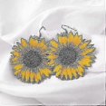 thumbnail image 2 of 3d Wooden Sunflower Unique Handmade Bohemian Sunflower Drop Earrings, 2 of 5
