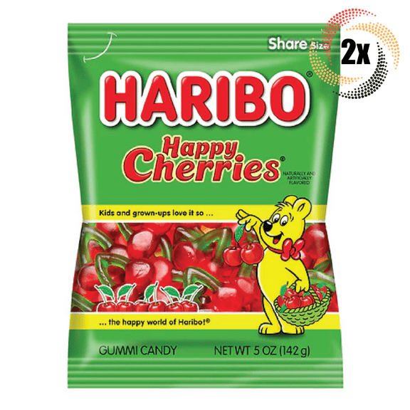2x Bags Haribo Happy Cherries Flavor Gummi Candy Peg Bags | Share Size | 5oz