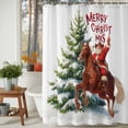 thumbnail image 3 of Shower Curtain 72"W x 84"L Merry Christmas Cowboy Santa Claus Horse Xmas Tree Fabric Shower Curtains Set with Hooks Water Repellent Bathroom Curtains Machine Washable Bathroom Accessories, 3 of 9