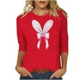 thumbnail image 2 of Fartey Happy Easter Shirts for Women Trendy Cute Bunny Graphic Tees Slim Fit 3/4 Sleeve Crew Neck Tunic Tops Plus Size Spring Summer Holiday T Shirts Red S-5XL, 2 of 5