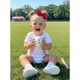 thumbnail image 6 of BemeyourBBs Newborn Baby Baby Girls Baseball Outfits Cute Summer Romper Clothes Short Sleeve Round Neck Baseball Themed Embroidery Bodysuit and Headband Set, 6 of 9
