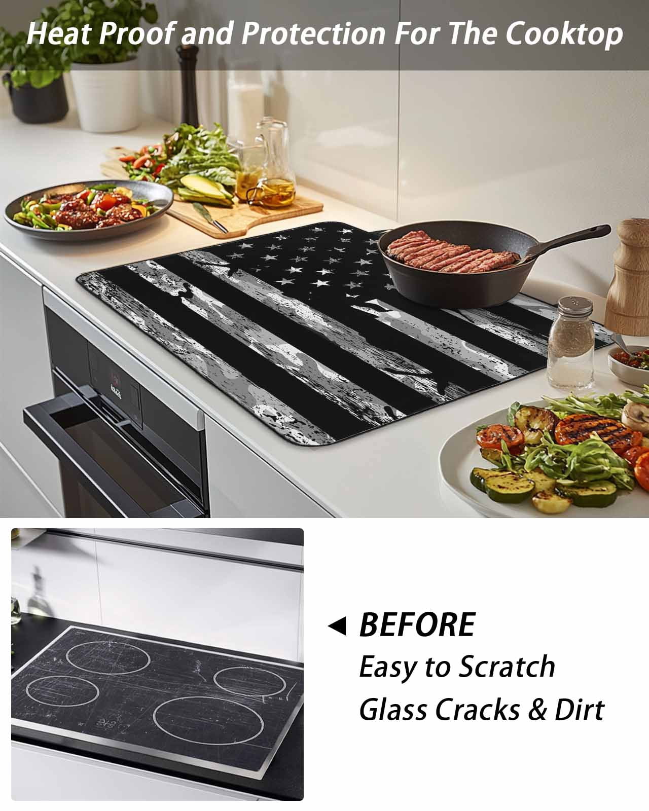 Stove Top Covers for Electric Stove, American Rustic Flag, Glass Stovetop Cover Protector, Independence Day USA Star Stripes Flag Induction Cooktop Protector Oven Mat for Kitchen Countertop 24"x21"