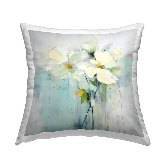 Stupell Industries Abstract White Florals Decorative Printed Throw Pillow, 18 x 18