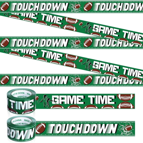2 Pcs Football Party Banners 2.36 Inch x 328 ft Football Banner Tape Decoration Sport Game Time Touch Down Plastic Banner Tape Signs Cutouts for Party Tailgate Decorations Supplies